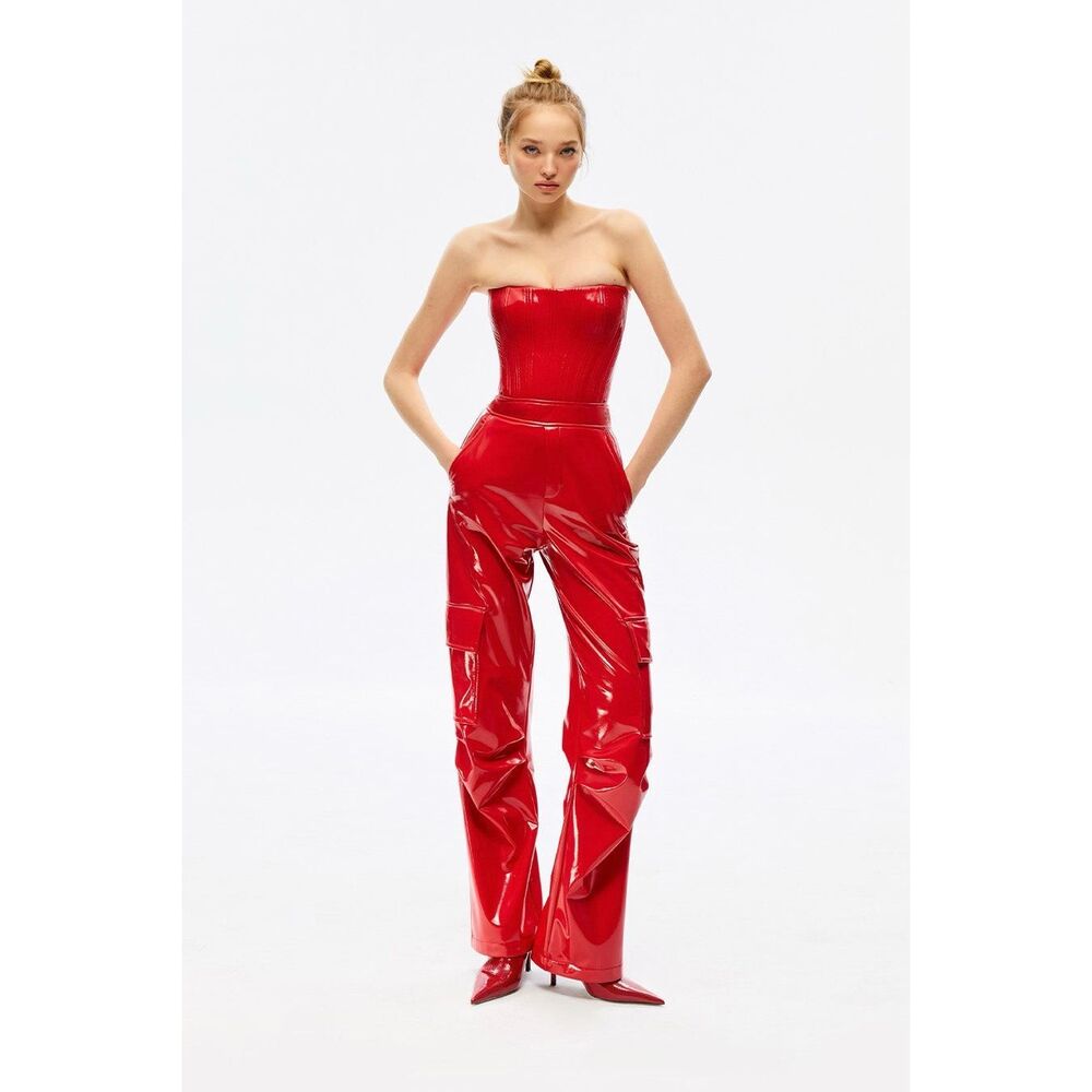 Elegant Red Strapless Jumpsuit